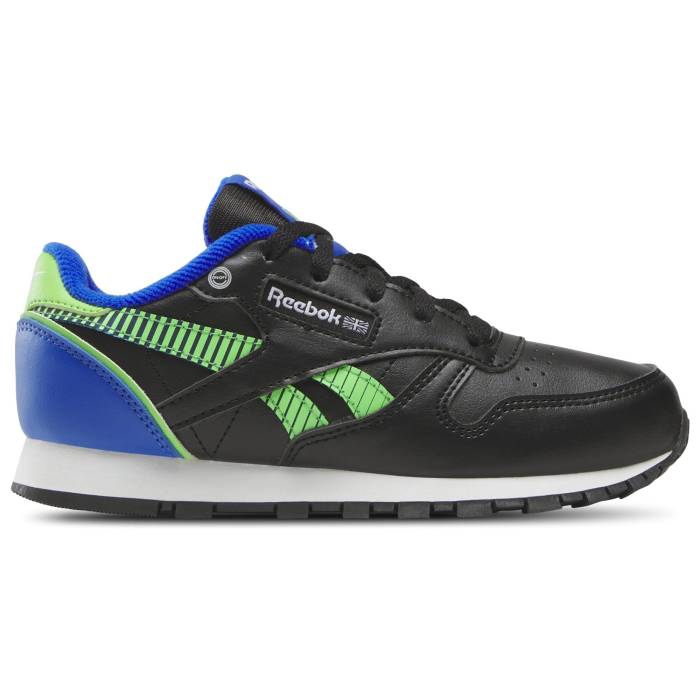 リーボック Reebok 【 Classic Leather Step N Flash Boys' Preschool Solar Lime/Black/Optimum Blue 】 クラシック レザー ジュニア キッズ ライム 黒色 ブラック 青色 ブルー