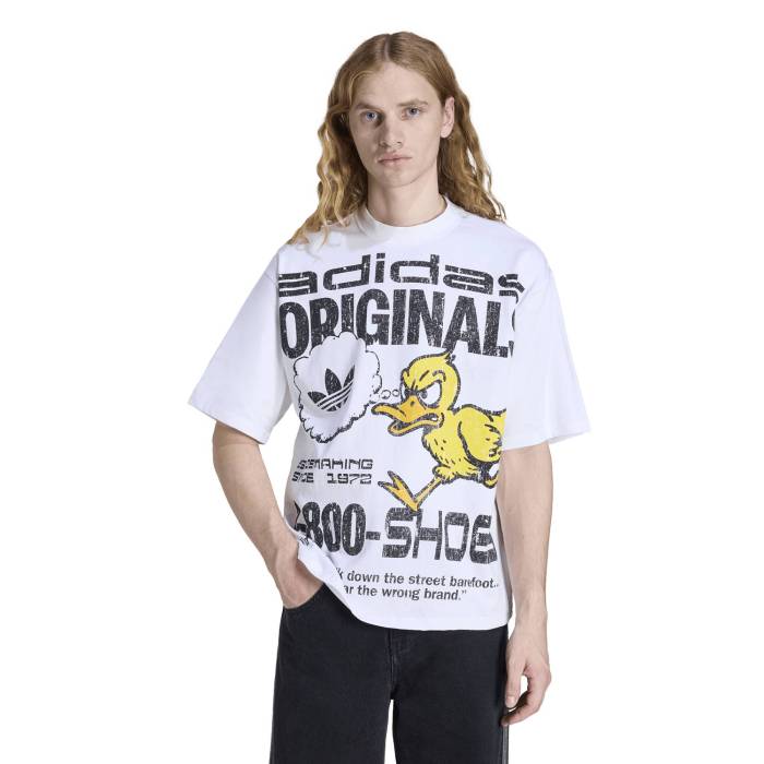 アディダス Adidas 【 Duck Graphic T-Shirt Men's White/Yellow/Black 】 グラフィック Tシャツ メンズ 白色 ホワイト yellow 黄色・イエロー 黒色 ブラック