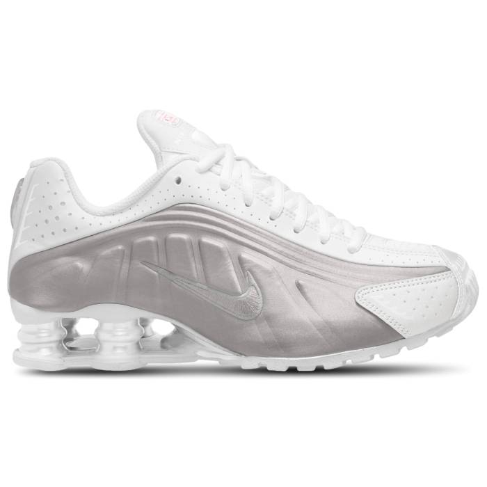 ナイキ Nike 【 Shox R4 - Boys\u0027 Grade School Boys\u0027 Grade School White/Metallic Silver 】 Shox ショックス お坊っちゃん キッズ 白いこと 白いこと Silver しろがね色・しろがね色