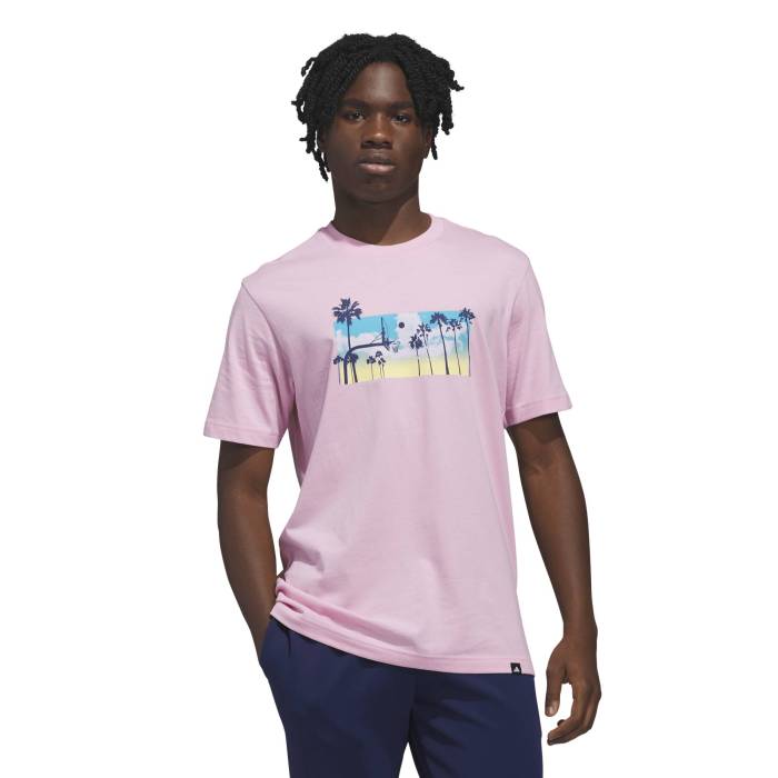 【★百貨店SALE★6/11夜夜中2時迄】アディダス Adidas 【 Summer Sunset Graphic T-Shirt - Men\u0027s Men\u0027s True Pink 】 Summer 夏時 グラフィック プルオーバー メンズ メンズ pink サクラ色