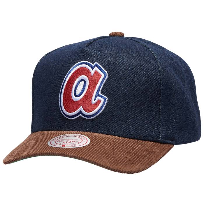 ミッチェル&ネス Mitchell & Ness 【 Braves Denim Cord Pro Pinch Cap Adult Brown/Navy 】 ブレーブス デニム プロ キャップ 帽子 ユニセックス 茶色 ブラウン 紺色 ネイビー