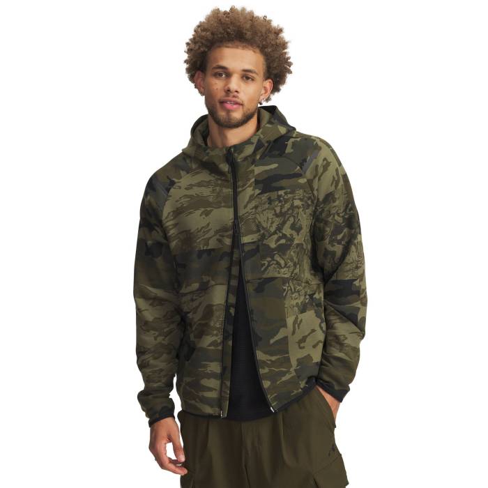 アンダーアーマー Under Armour 【 Unstoppable Fleece Camo F/Z Men's Marine Od Green/Black 】 フリース カモ柄 メンズ green 緑・グリーン 黒色 ブラック