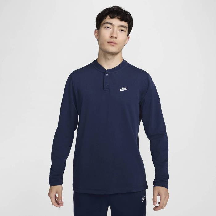 ナイキ Nike 【 Club Ls Henley Men's Midnight Navy/Midnight Navy/White 】 クラブ ヘンリー メンズ 紺色 ネイビー 白色 ホワイト