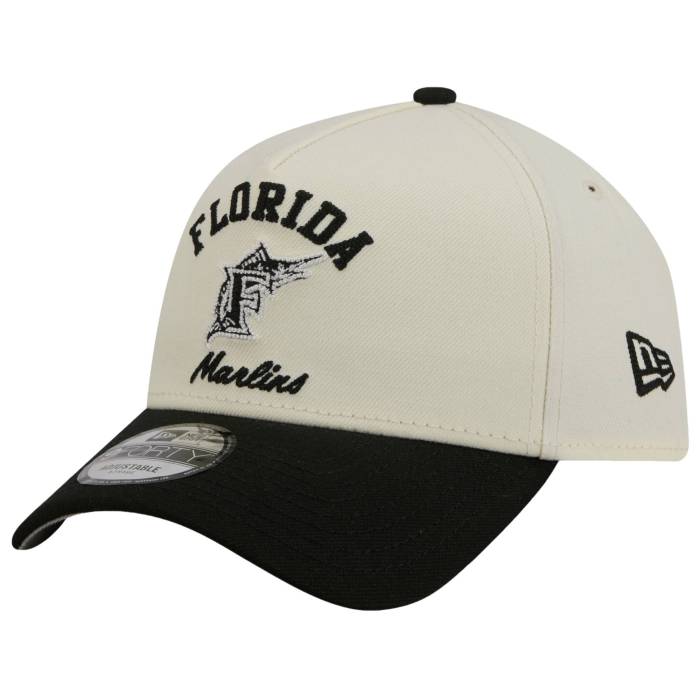 ニューエラ New Era 【 Marlins 9Forty A-Frame Upsd Arch Cap - Adult Adult White/Black 】 マーリンズ キャップ 帽子 ユニセックス 白色 ホワイト 黒色 ブラック|スニケス