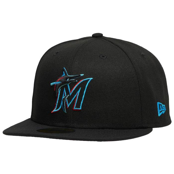 ニューエラ New Era 【 Marlins 59Fifty Authentic Cap - Adult Adult Black/Carolina/Pink 】 マーリンズ オーセンティック キャップ 帽子 ユニセックス 黒色 ブラック カロライナ pink ピンク|スニケス