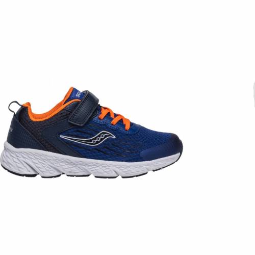 サッカニー Saucony サッカニー 男の子 女の子 子供用 スニーカー 運動靴 紺色 ネイビー 橙 オレンジ Kids ジュニア キッズ Orange Saucony Preschool Wind A C Shoes Navy Ael Global