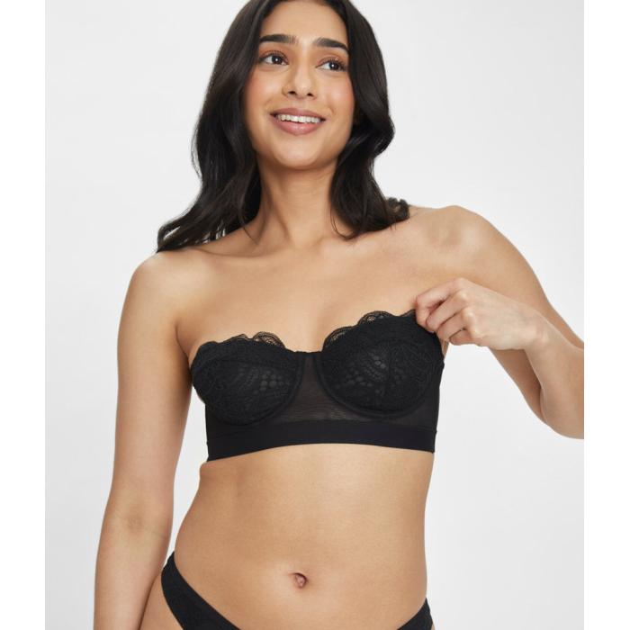 Wearlively 【 The Lace Strapless: Jet Black Women 】 黒色 ブラック インナー 下着 ナイトウェア レディース インナー 下着 ランジェリー ブラジャー レディース