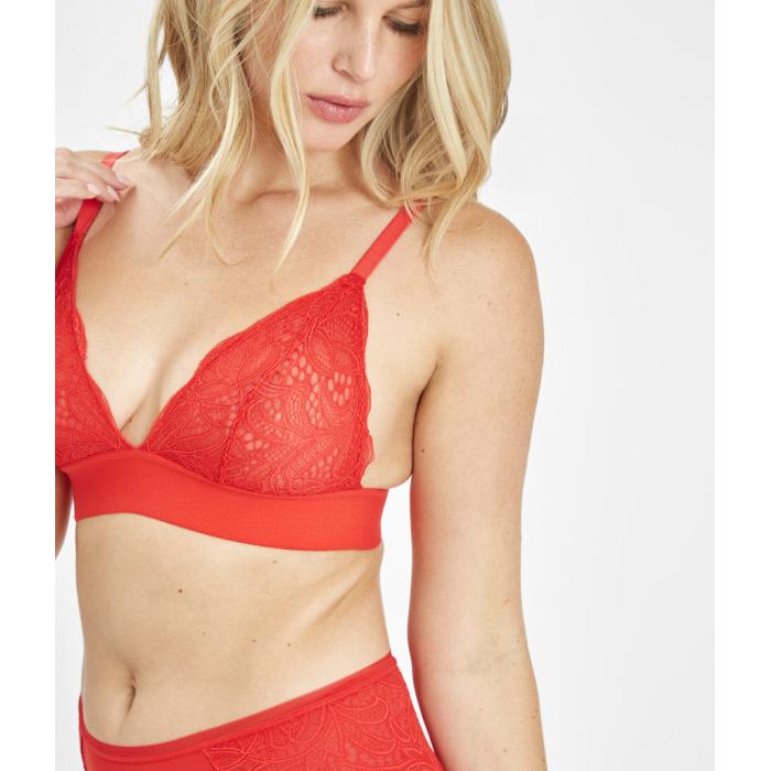 Wearlively 【 The Long-Lined Lace Bralette: Tomato Red Women 】 Red 赤・レッド インナー 下着 ナイトウェア レディース インナー 下着 ランジェリー ブラジャー レディース