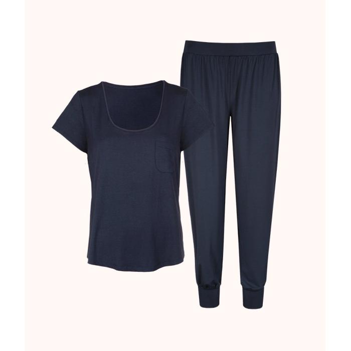 Wearlively 【 The All-Day Jogger Set Bundle: Midnight Navy Women 】 ジョガーパンツ 紺色 ネイビー インナー 下着 ナイトウェア レディース ナイトウェア ルームウェア パジャマ レディース