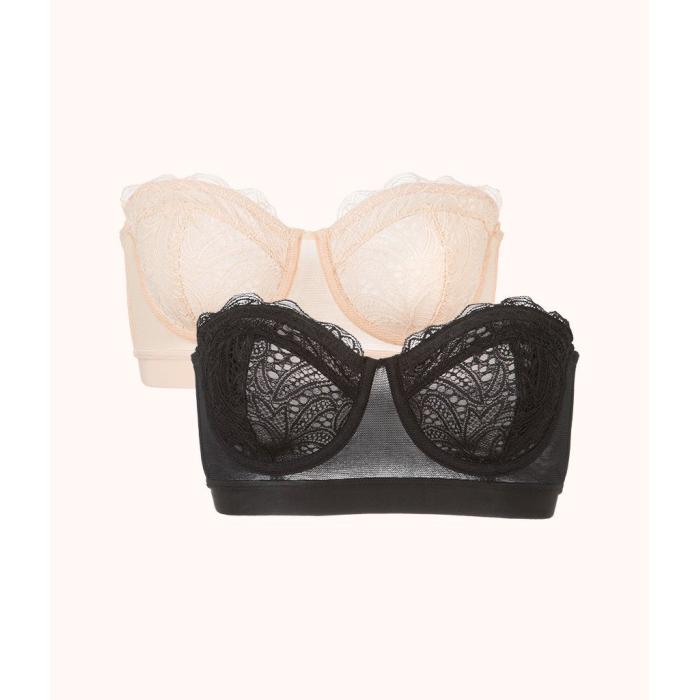 Wearlively 【 The Lace Strapless Bundle: Jet Black/Toasted Almond Women 】 インナー 下着 ナイトウェア レディース インナー 下着 ランジェリー ブラジャー レディース