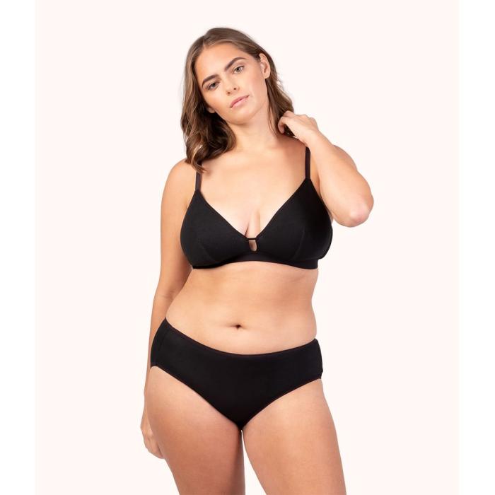 Wearlively 【 The Ribbed Busty Bralette: Jet Black Women 】 黒色 ブラック インナー 下着 ナイトウェア レディース インナー 下着 ランジェリー ブラジャー レディース
