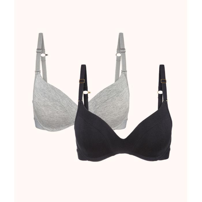 Wearlively 【 All-Day No-Wire Push-Up Bra Bundle: Jet Black/Heather Gray Women 】 gray 灰色・グレー・グレイ インナー 下着 ナイトウェア レディース インナー 下着 ランジェリー ブラジャー レディース 10,640円