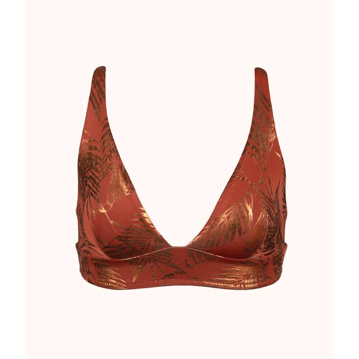 Wearlively 【 The Metallic Palm Plunge Bralette: Burnished Mahogany/Metallic Palm Print Women 】 インナー 下着 ナイトウェア レディース インナー 下着 ランジェリー ブラジャー レディース