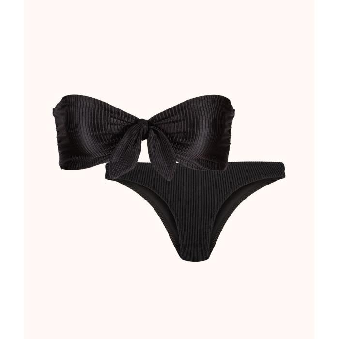 Wearlively 【 The Ribbed Bandeau & Cheeky Swim Bundle: Jet Black Women 】 黒色 ブラック レディースファッション 水着 レディース