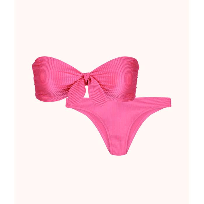 Wearlively 【 The Ribbed Bandeau & Cheeky Swim Bundle: Magenta Women 】 マジェンタ レディースファッション 水着 レディース