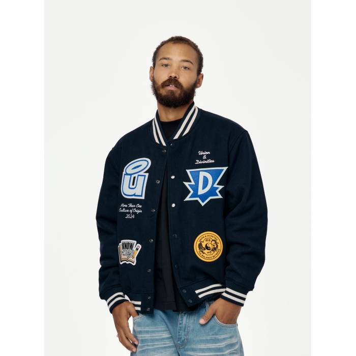 Divinities 【 X Union Varsity Jacket Mens Navy 】 Union 単位労働組合 Jacket 上衣 メンズ 紺色 米国海軍