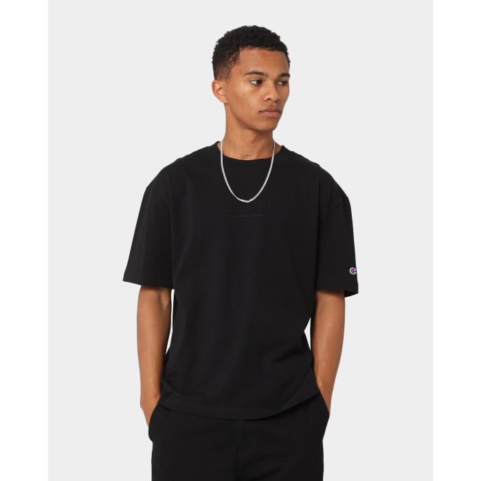はやりっ子 Champion 【 Heritage New Script T-Shirt Mens Black 】 原作 ティーシャツ メンズ 黒いこと 黒いこと