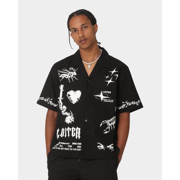 Loiter 【 Tattoo Button Up Shirt Mens Black 】 メンズ 黒色 ブラック