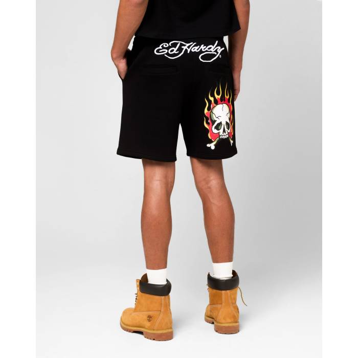 エドハーディー Ed Hardy 【 Skull Fleece Shorts Mens Black 】 フリース さる股引き メンズ 黒いこと 黒いこと