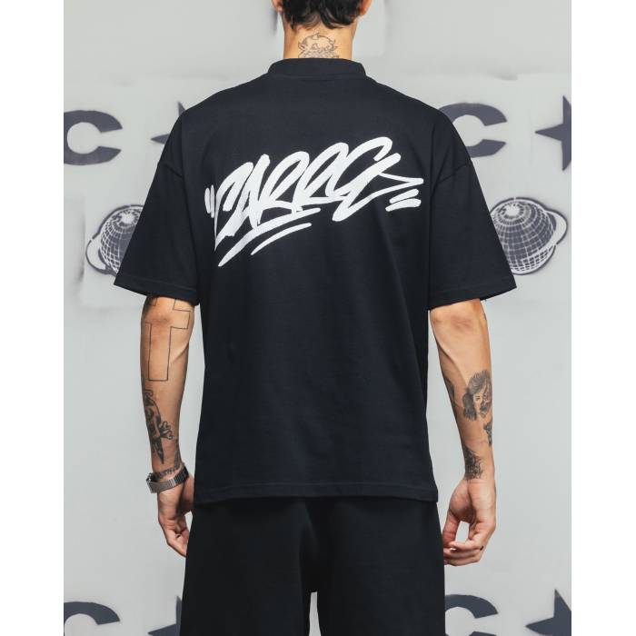 Carre 【 Tag Mock Neck T-Shirt Mens Black 】 下げ札 プルオーバー メンズ 黒いこと 黒いこと