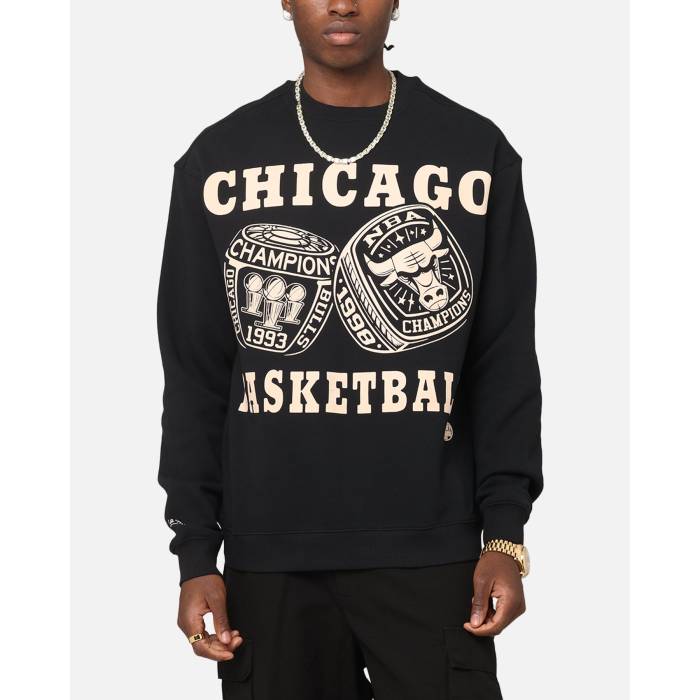 ミッチェル\u0026ネス Mitchell \u0026 Ness 【 Chicago Bulls Rings Crewneck Mens Black 】 シカゴ ブルズ リング メンズ 黒色 ブラック