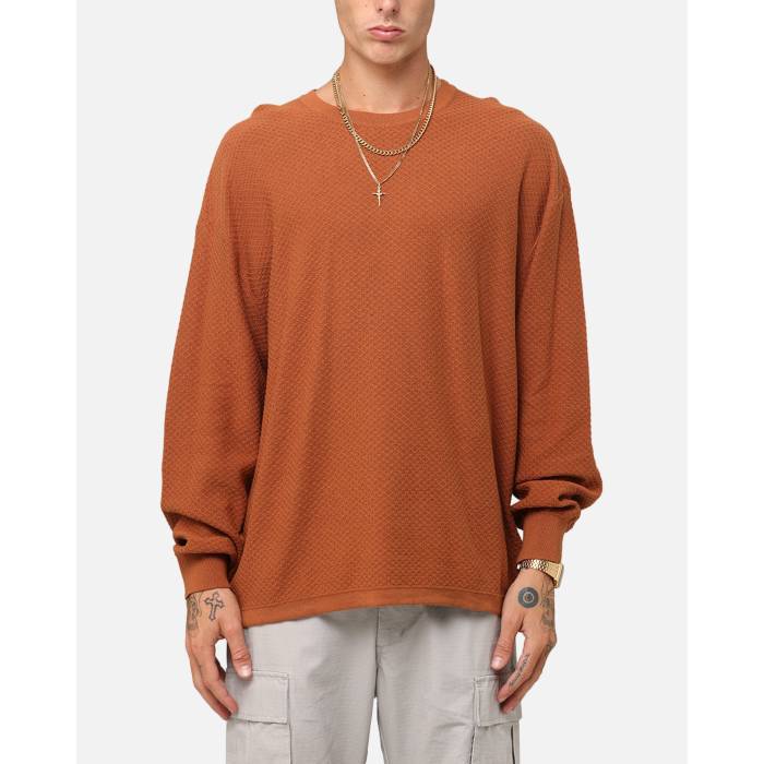 Xxiii 【 Textured Long Sleeve T-Shirt Mens Rust 】 Sleeve 捩り プルオーバー メンズ