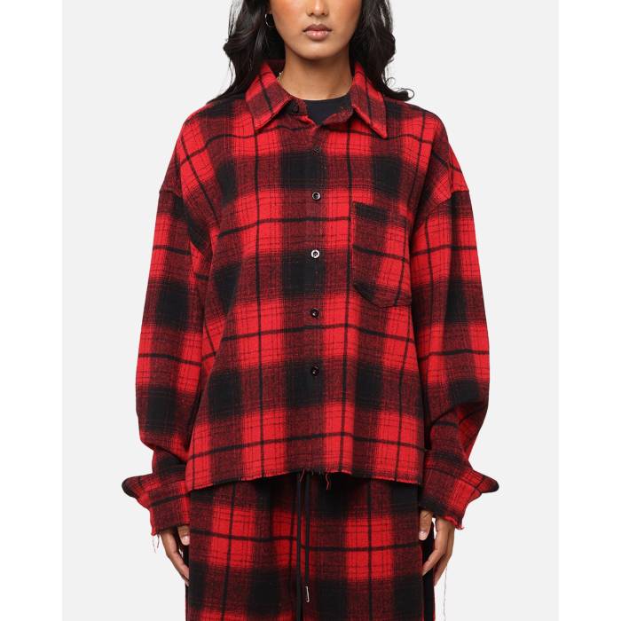 Xxiii 【 Plaid Long Sleeve Overshirt Womens Red 】 Sleeve スリーブ レディース Red 赤・レッド