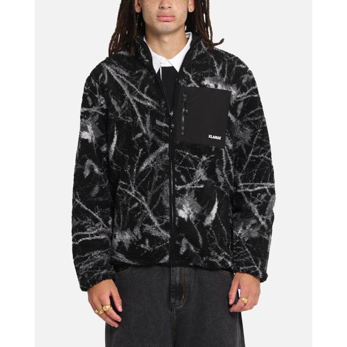 X-Large 【 Camo Reversible Sherpa Jacket Mens Black 】 カモ柄 リバーシブル Jacket ジャケット メンズ 黒色 ブラック