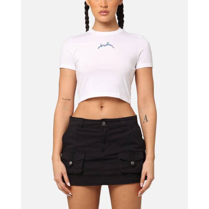 ナイキ ジョーダン Jordan 【 Short Sleeve Graphic Slim Crop T-Shirt L Womens White/Industria 】 Sleeve 衣袂 グラフィック slim か細い Crop クロップ ティーシャツ レディース 白いこと 白いこと
