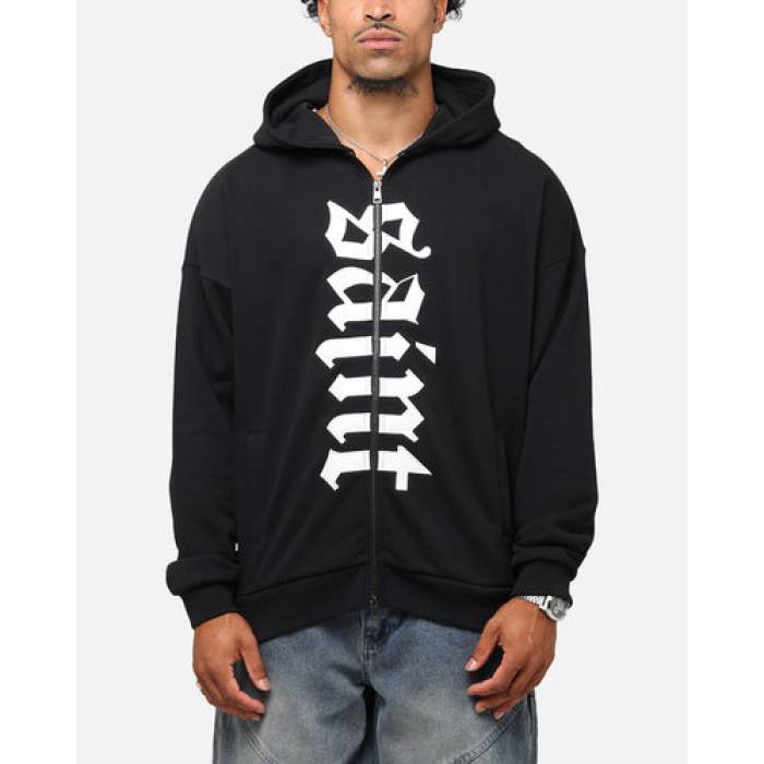 Saint Morta 【 Gothic Distressed Zip Hoodie Mens Black 】 フーディー パーカー メンズ 黒色 ブラック｜スニケス