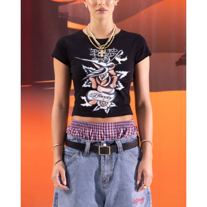 エドハーディー Ed Hardy 【 Swallow Baby T-Shirt Womens Black 】 ティーシャツ レディース 黒いこと 黒いこと レディースファッション-その他