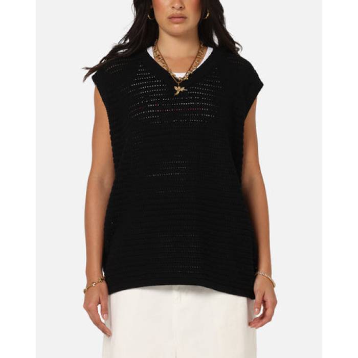 Xxiii 【 Open Knit Vest Womens Black 】 ニット ベスト レディース 黒色 ブラック