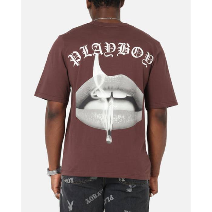 Playboy 【 Gothic Mono Lips T-Shirt Mens Washed Brown 】 プルオーバー メンズ 赤銅色 赤銅色