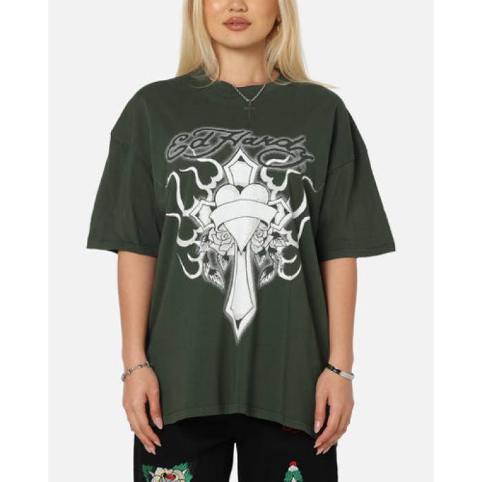 エドハーディー Ed Hardy 【 Cross My Heart T-Shirt Womens Pine Green 】 Tシャツ レディース green 緑・グリーン