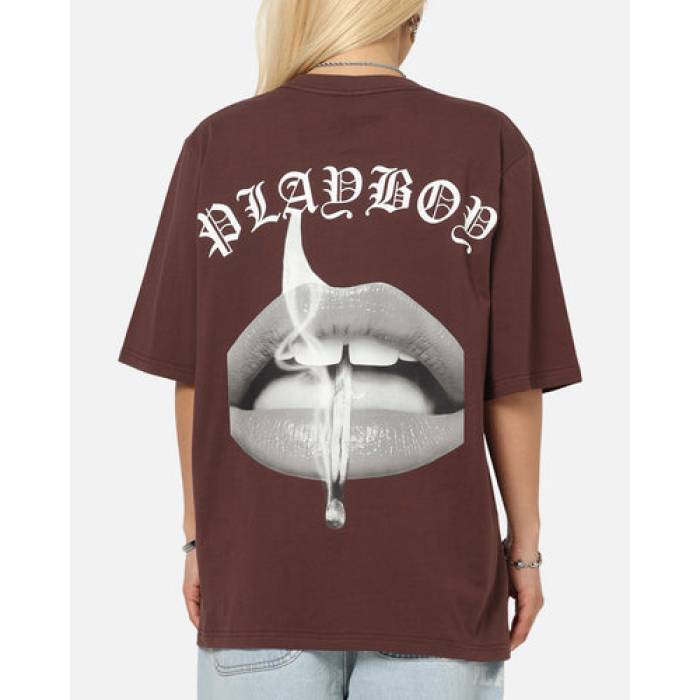 Playboy 【 Gothic Mono Lips T-Shirt Womens Washed Brown 】 Tシャツ レディース 茶色 ブラウン