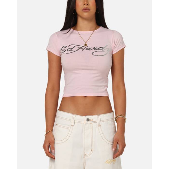 エドハーディー Ed Hardy 【 Chrome Baby T-Shirt Womens Pink 】 プルオーバー レディース pink サクラ色