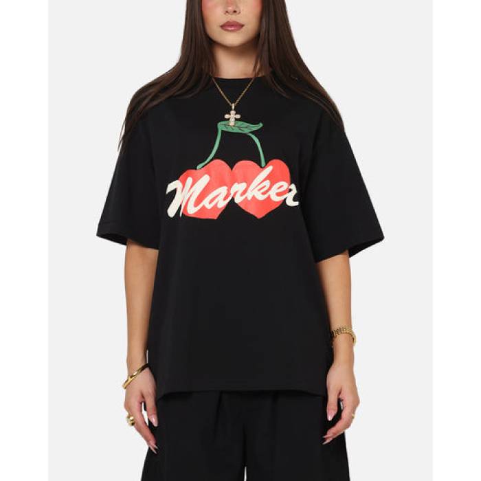 Market 【 Double Cherries T-Shirt Womens Black 】 プルオーバー レディース 黒いこと 黒いこと
