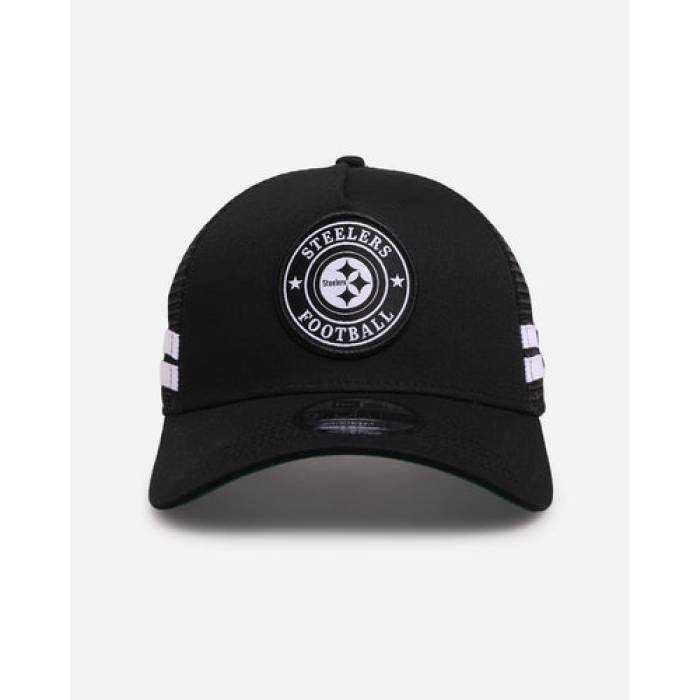 ニューエラ New Era 【 Pittsburgh Steelers 'Stripe' 9Forty A-Frame Trucker Snapback Mens Black/White 】 ピッツバーグ スティーラーズ トラッカー Snapback スナップバック バッグ メンズ 黒色 ブラック 白色 ホワイ｜スニケス