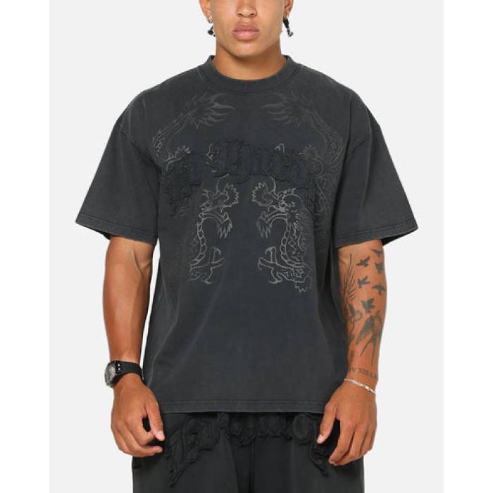 エドハーディー Ed Hardy 【 Double Dragon Applique T-Shirt Mens Black 】 火竜 プルオーバー メンズ 黒いこと 黒いこと