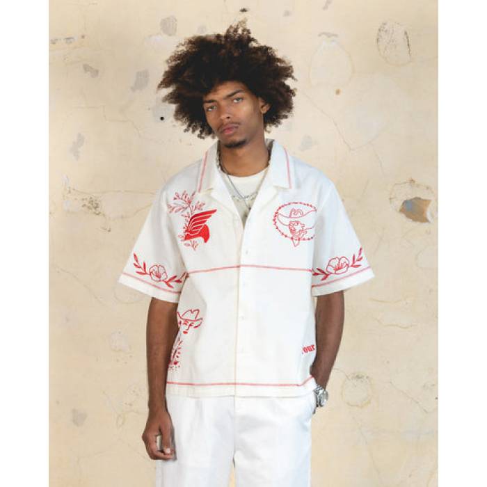 404 【 Frontier Embroidered Button Up Shirt Mens Off White 】 メンズ 白色 ホワイト