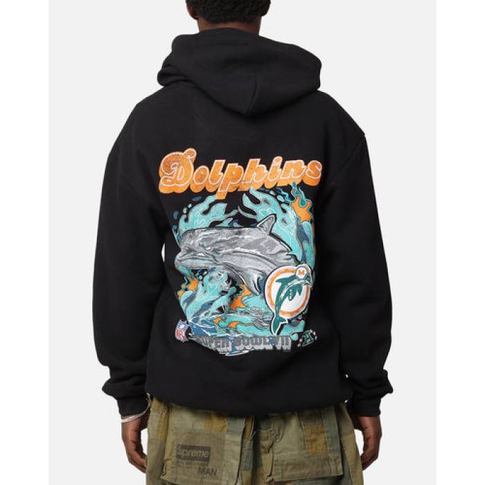 ミッチェル&ネス Mitchell & Ness 【 Miami Dolphins 'Alter Ego' Flames Hoodie Mens Faded Black 】 マイアミ ドルフィンズ フレームス フーディー パーカー メンズ 黒色 ブラック