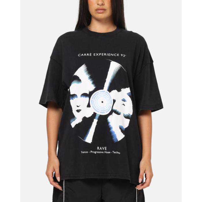 Carre 【 Experience 93\u0027 T-Shirt Womens Washed Black 】 見聞き ティーシャツ レディース 黒いこと 黒いこと