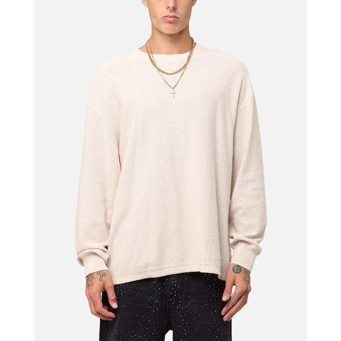 Xxiii 【 Textured Long Sleeve T-Shirt Mens Sand 】 Sleeve 捩り プルオーバー メンズ 砂色・沙子