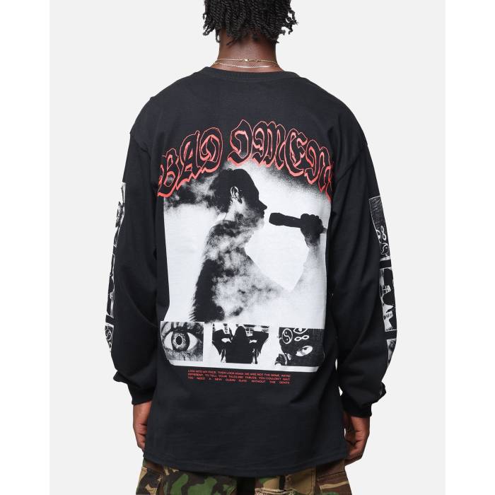 Bad Omens 【 Photo Boxes Long Sleeve T-Shirt Mens Black 】 Sleeve 捩り プルオーバー メンズ 黒いこと 黒いこと