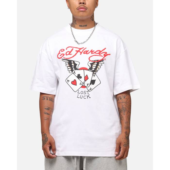 エドハーディー Ed Hardy 【 Lost Luck T-Shirt Mens White 】 プルオーバー メンズ 白いこと 白いこと
