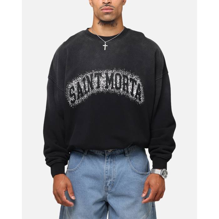 Saint Morta 【 Spray Logo Crewneck Mens Black 】 ロゴ メンズ 黒色 ブラック