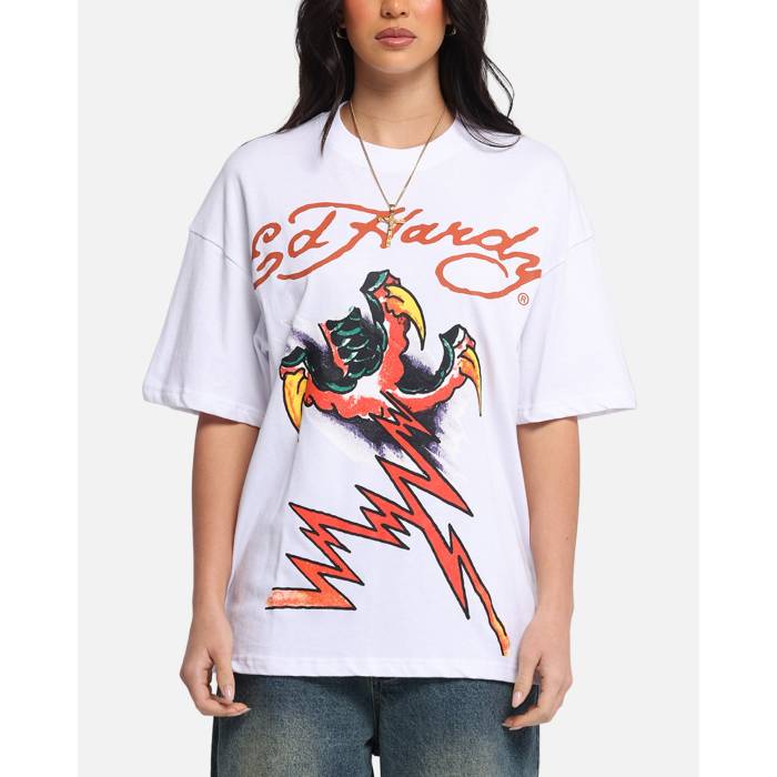 エドハーディー Ed Hardy 【 Lightning T-Shirt Womens White 】 ライトニング Tシャツ レディース 白色 ホワイト