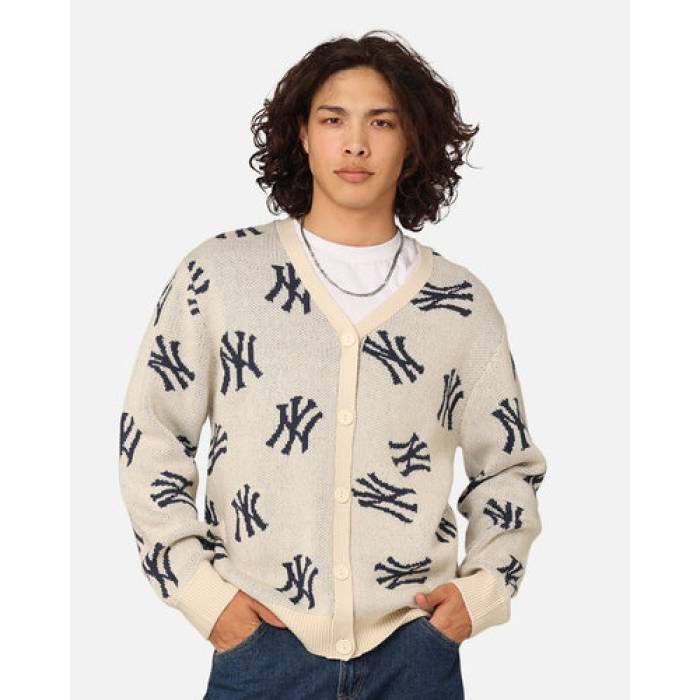 Majestic Athletic 【 New York Yankees Shaggy Knit Varsity Cardigan Whitecap Grey Mens Whitecap Gray 】 ヤンキース 編み物 ジレー 薄墨色 薄墨色 メンズ gray 薄墨色・薄墨色・薄墨色