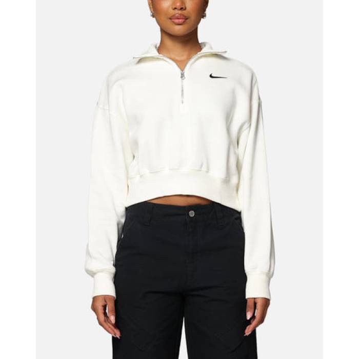 ナイキ Nike 【 Sportswear Style Phoenix Fleece Cropped Half Zip Sweatshirt Sail/Black Womens Black/Sail 】 アリゾナ州の州都 フリース 二分の一 流汗 調教師 レディース 黒いこと 黒いこと