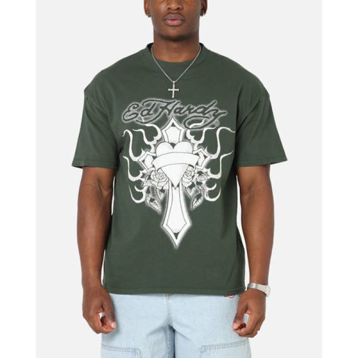 エドハーディー Ed Hardy 【 Cross My Heart T-Shirt Mens Pine Green 】 プルオーバー メンズ green 緑・緑であること